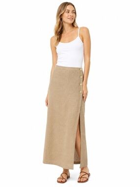 Y2K GAP 100% Linen Wrap-Style Maxi Skirt Tan Tagged Size 4 (XS)